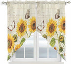 Farm Sunflowers Swag Valances for Windows, Retro Flowers Butterfly Botanical Beige Rod Pocket Kitchen Curtains Valance, Small Window Curtains Swag for Cafe Bathroom Living Room, 2 Panels, 28x36 inch
