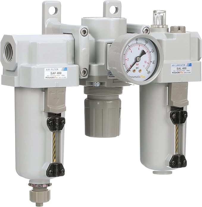 PneumaticPlus SAU400-N06G-MEP Compressed Air Filter Regulator Lubricator Combo 3/4" NPT - Metal Bowl, Manual Drain, Bracket, Gauge