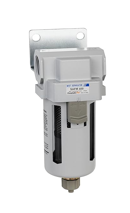 PneumaticPlus SAFM400-N06B Compressed Air Coalescing Filter, 0.1 Micron, 3/4" NPT - Poly Bowl, Manual Drain, Bracket