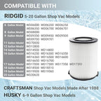 VF4000 Standard Wet/Dry Vac Filter Compatible with Ridgid Shop Vac Filters 5-20 Gal & 6-9 Gal Husky Vacuum - 1 Pack