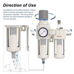 AIRZOE 3/4" NPT Compressed Air Filter Regulator Lubricator Combo, Air Compressor Water Separator AC4010-06,5 Micron Brass Element Semi-Auto Drain,0-145 psi Gauge