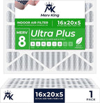 MervKing 16x20x5 Air Filter Actual Size: 15.88" x 19.88" x 4.38" MERV 8 MPR 600-700 | MADE IN USA | 1-Pack | Pleated HVAC AC Furnace Replacement