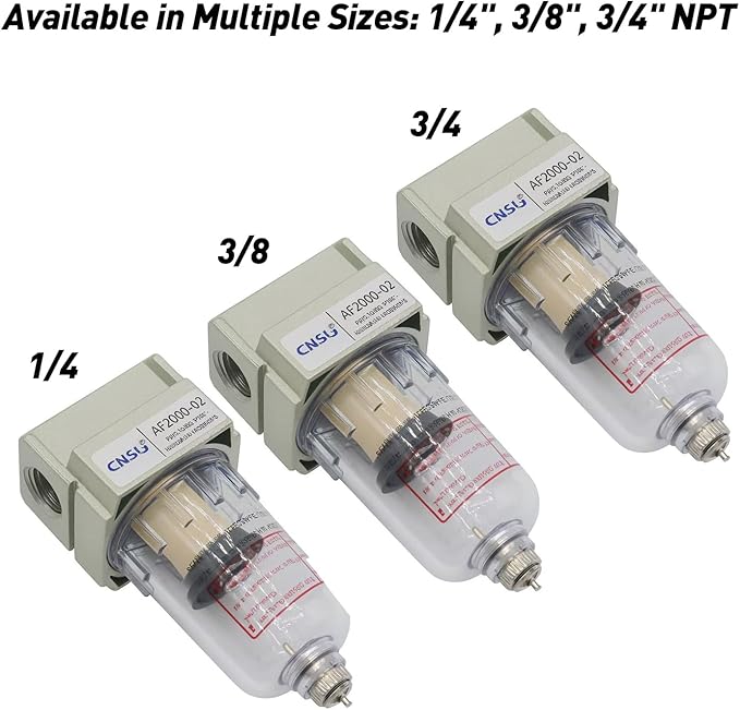 Y H M Industrial Air Line Filter 1/4", 3/8", 3/4" – Compressed Air Moisture & Dust Separator for Pneumatic Tools and Systems (3/8")
