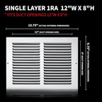 12x8 Vent Cover(Duct Opening Size),Air Return Vent Cover,Flat Vent Cover,Rejillas De Aire Acondicionado para Casa,Return Air Grilles,Outer Dimensions:13.75"Wx9.75"H(12"W x 8"H, Duct Opening)