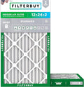 Filterbuy 12x24x2 Air Filter MERV 8 Essential Dust & Allergy Defense (2-Pack), Electrostatic Pleated HVAC AC Furnace Filters Replacement, Made in USA (Actual Size: 11.38 x 23.38 x 1.75)