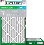 Filterbuy 12x24x2 Air Filter MERV 8 Essential Dust & Allergy Defense (2-Pack), Electrostatic Pleated HVAC AC Furnace Filters Replacement, Made in USA (Actual Size: 11.38 x 23.38 x 1.75)