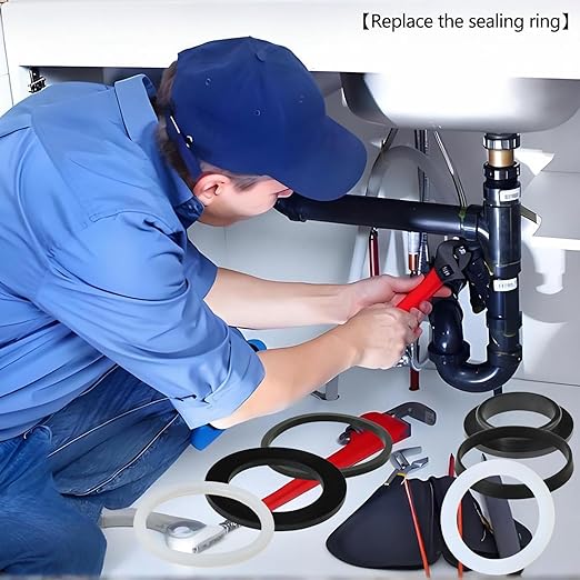 6PCS Kitchen Sink Filter Sealing Ring, Narrow Edge Rubber Gasket for Drain Pipe, Waste Pipe Gasket, 1-1/2 inch Drain Pipe Sink Odor Collector Siphon, 1.5-inch Inclined Sliding Joint Rubber Ring