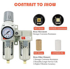 RIH Air Dryer System - 3/8”NPT Double Air Filters-5 Micron Particulate Filter& Air Pressure Regulator - Gauge(0-150 psi), Semi-Auto Drain, Poly Bowl,Bracket - 3 in 1 Two Unit