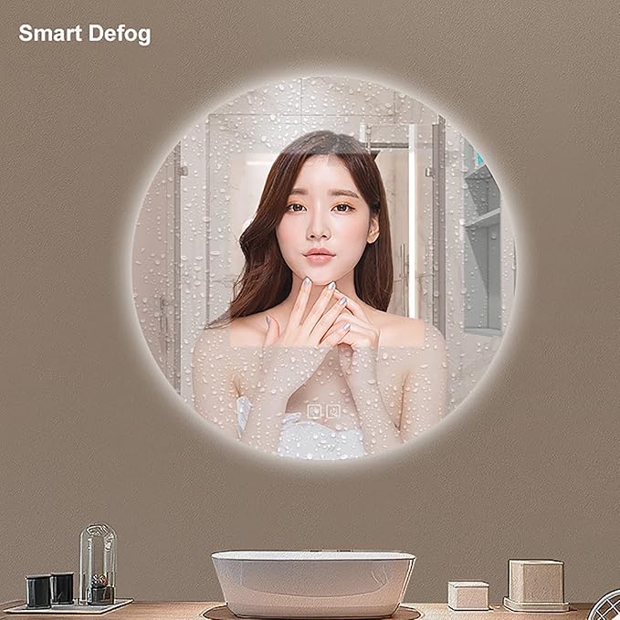 Led Mirror for Bathroom,Bathroom Mirrors for Vanity,Shatter-Proof,with Dimming & 3 Color Modes,Heated Demister Pad,Anti-Fog,Hanging Vanity Mirror,Easy to Install, Easy to Clean (Size : 50x50cm)