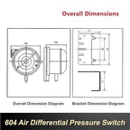 1pcs 604 Micro Differential Pressure Switch - 20-1000Pa Adjustable Air & Gas Sensor for HVAC Systems, Ventilation, Filter, Duct Alarm Use(20-200pa)