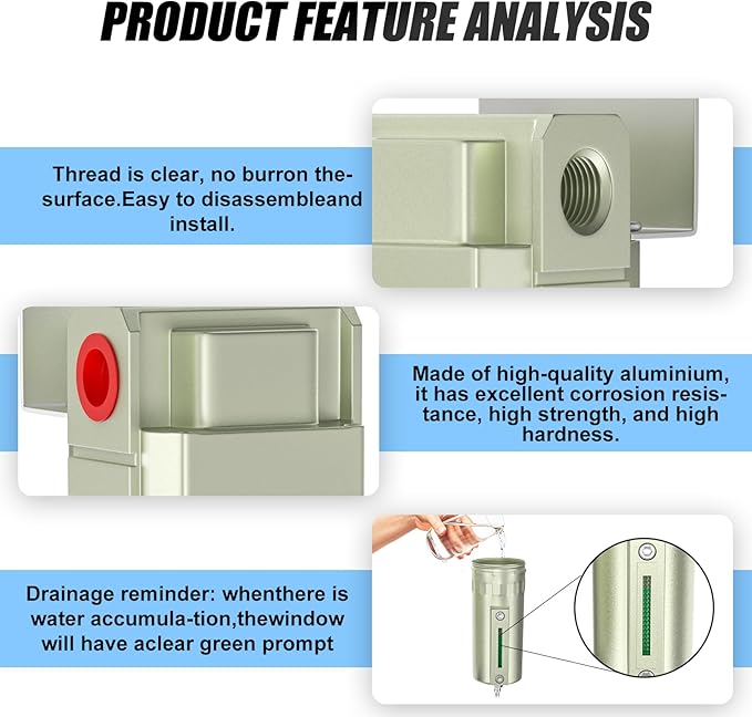 3/4" NPT Industrial Aluminium Air Compressor Moisture Filter,Air Desiccant Drying System For Dry Air, Compressed Air, Plasma Cutter and Paint Spray with Element, Manual Drain