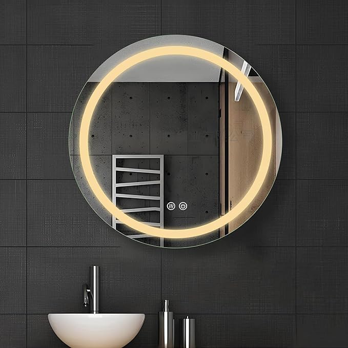 LTSRLL Frameless Illuminated LED Bathroom Wall Mirror with Touch, Demister Pad and Dimmable Lights & 3 Colors for Makeup Shaving and Bath Vanity IP44(Translucent,50cm/19.7in)