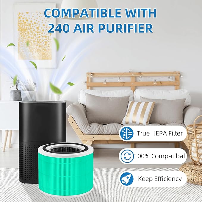 14 True HEPA Toxin Absorber Replacement Filter for Puro 240 Air Purifier, 3-in-1 True HEPA, Grade True HP-14 with High Efficiency Activated Carbon Filter, 240 HP-14 Filter, 2 Pack, Green
