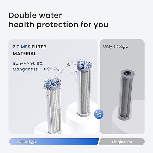 Waterdrop 3-Stage Whole House Water Filter System and Whole House Water Filter, Reduce Iron&Manganese, with Carbon&Sediment Filters, 7-Stage Filtration
