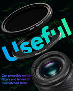 62-72mm Metal Step-Up/Down Ring Adapter Compatible with Mirrorless Cameras DSLR Lens, UV CPL ND Filter Thread Converter, Black