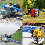 DAVCO 3" ID × 50 ft Pool Backwash Hose, Heavy Duty Reinforced Blue PVC Lay Flat Water Discharge Pump Hoses For Swimming Drain Pools and Clean Filters, with Aluminum Camlock C and E Fittings