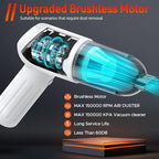 Reesibi 4 in 1 Powerful Compressed air Duster - 150000RPM Cordless Air Blower & 15KPA Car Vacuum Cleaner - Brushless Motor Electric Dust Blower with 3 Speed & 7600mAh Battery - Keyboard Cleaner Kit