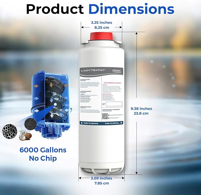 Water Filter Replacement Compatible With Elkay 51600C EWF6000 Bottle Filling Stations, 6000 Gallons/12 Months (No Chip - 6 Pack)