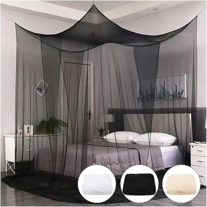 Canopy Bed Curtains Black/White/Beige Elegant Lace Canopy Curtain for Double King Size Bed(Black)