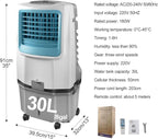 Commercial Evaporative Air Cooler Fan with Large Water Tank, 3-Speed Settings, 120°Oscillation for Efficient Cooling in Large Rooms, Factories, and Outdoor Areas
