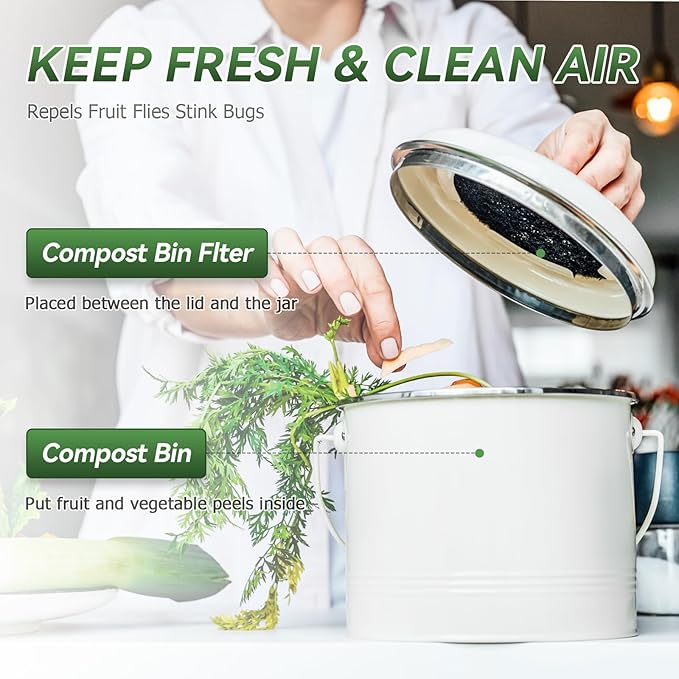 Charcoal Filters for Compost Bucket, 12 Pack Compost Bin Filter, 6.7 inch Compost Filters for Countertop Bin, Fits Most Kitchen Compost Bins, Long-Lasting Odor Elimination