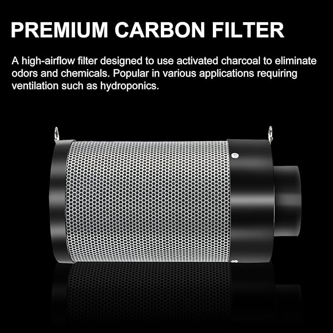 ATOUR 4 Inch Air Carbon Filter with Australian Virgin Charcoal – Odor Control. Built-in 5.5" Quiet Fan with Speed Control, for Inline Duct Fans & Grow Tents. Includes Vent Cover + Pre-Filter 4"x13.4"