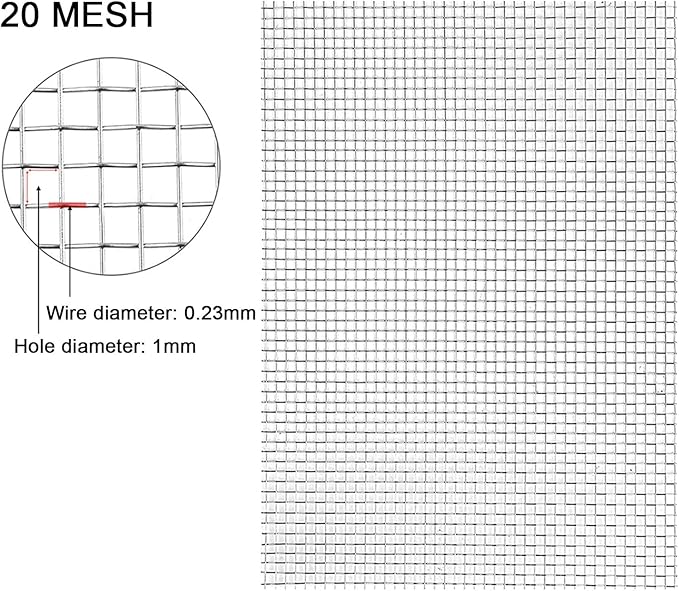 Stainless Steel Woven Wire Mesh, Metal Woven Mesh, 20 Mesh Stainless Steel Air Vent Mesh Cabinets Wire Mesh Insect Screen for Vent, Filter, Window, Garden