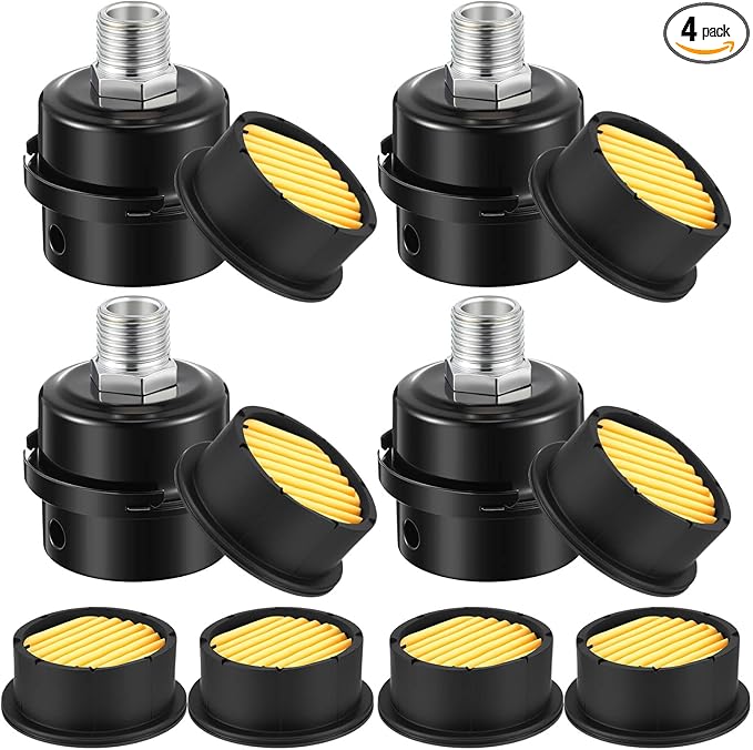 4 Pack Air Compressor Silencer, 1/2'' Air Compressor Intake Filter Silencer and 20mm Filter Noise Muffler Replacement Parts