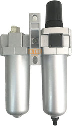 1/2" NPT HEAVY DUTY Compressed Air In Line Filter Regulator Lubricator Oiler Combo Piggyback, Metal Bowl, 5 Micron Element, Adjustable From 7 to 175 PSI (AUTO DRAIN)
