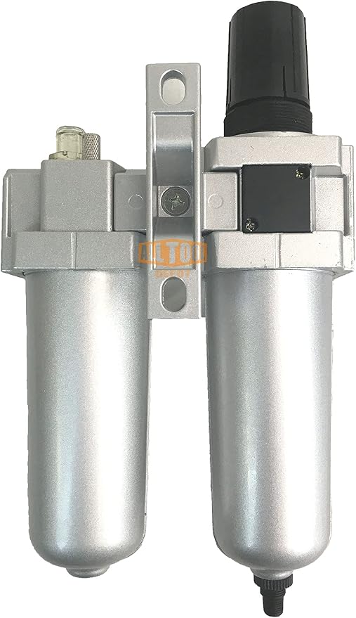 1/2" NPT HEAVY DUTY Compressed Air In Line Filter Regulator Lubricator Oiler Combo Piggyback, Metal Bowl, 5 Micron Element, Adjustable From 7 to 175 PSI (AUTO DRAIN)