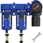 3/8" NPT Air Dryer System,Air Compressor Filter Dryer,5 and 5 Micron Filter Cartridge,Semi-Auto Drain, Metal Bracket-Blue