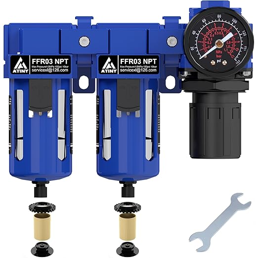 3/8" NPT Air Dryer System,Air Compressor Filter Dryer,5 and 5 Micron Filter Cartridge,Semi-Auto Drain, Metal Bracket-Blue