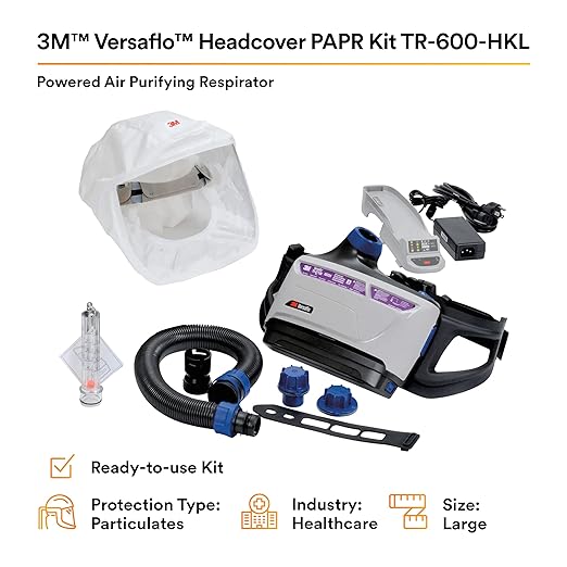 3M PAPR Respirator, Versaflo Powered Air Purifying Respirator Kit, TR-600-HKL, Healthcare, Large Headcover, Easy to Use and Easy to Maintain, All-in-One Respiratory Protection, High Capacity Battery