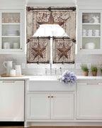Country Star Swag Kitchen Curtains Valance and Tier Set, VintageRust Yellow Star Berry Beige Barn Gate Light-Filtering Swag Valance 24 Inch Length, Rod Pocket Short Curtain for Bedroom Cafe