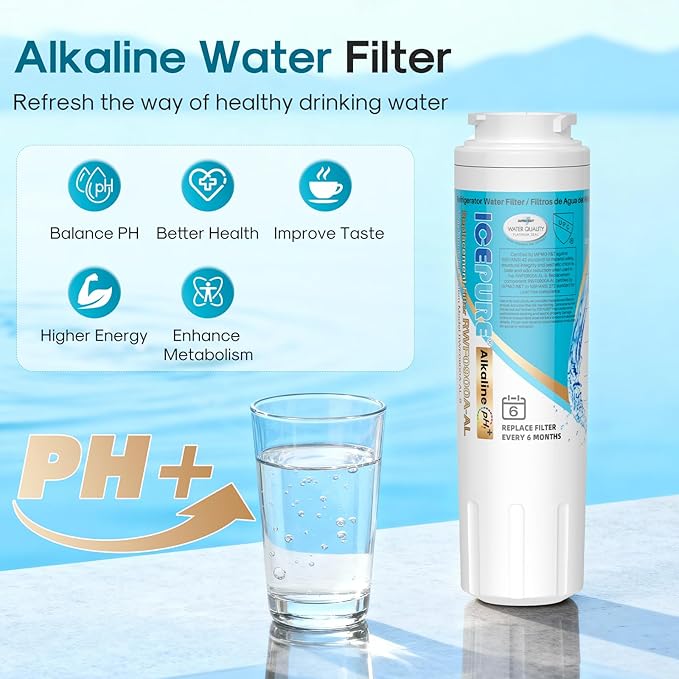 ICEPURE Alkaline UKF8001 Refrigerator Water Filter Replacement for Whirlpool EDR4RXD1, EveryDrop Filter 4, Maytag UKF8001, 4396395, UKF8001P, UKF8001AXX, RFC0900A, UKF8001AXX-200, Enhances PH, 4 Pack