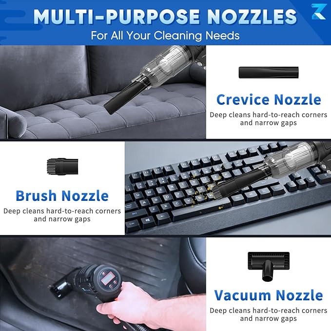 2 in 1 Cordless Car Vacuum and Air Compressor, 5000PA Powerful Suction & 150PSI Auto-Shutoff Tire Inflator, with 3 Filters, LED Light, 45W Fast Charging for Car, Home, Motorcycle, Bicycle, Air Mattres