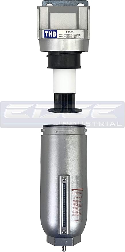 HEAVY DUTY INDUSTRIAL RATED HIGH FLOW PARTICULATE FILTER, IN-LINE WATER TRAP FOR COMPRESSED AIR LINE SYSTEMS, 5 MICRON WITH METAL BOWL (1/2" NPT, 11oz)