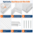Fancat Return Air Filter Grille for 16x25 Ducts, Steel Air Vent Cover with Removable Door for 1" Filters | Fits Sidewall & Ceiling | Outer Size: 18 5/8" W x 27 5/8" H
