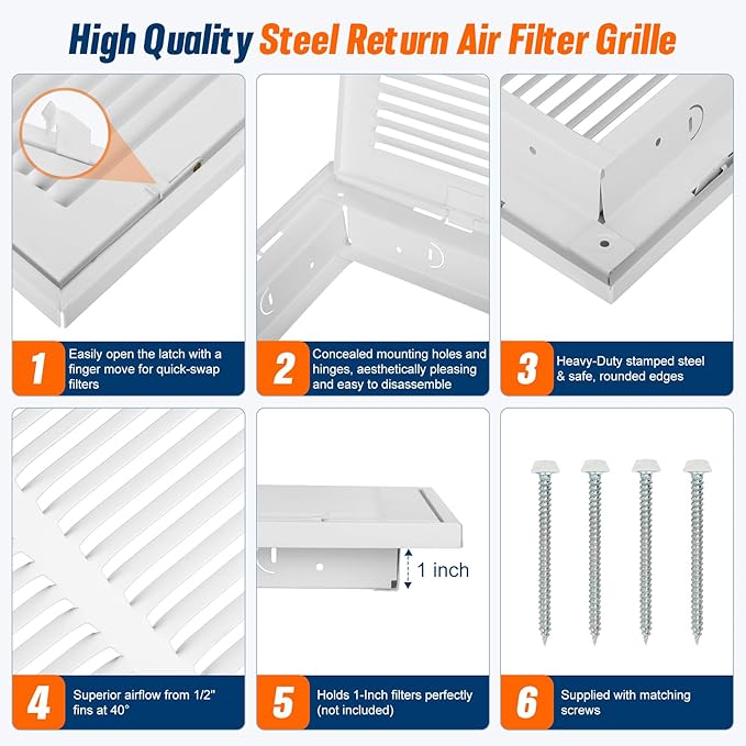 Fancat Return Air Filter Grille for 16x25 Ducts, Steel Air Vent Cover with Removable Door for 1" Filters | Fits Sidewall & Ceiling | Outer Size: 18 5/8" W x 27 5/8" H