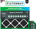 Filterbuy 14x14x1 Air Filter MERV 10 Odor & Allergy Defense with Activated Carbon (4-Pack), Electrostatic Pleated HVAC AC Furnace Filters Replacement, Made in USA (Actual Size: 13.75 x 13.75 x 0.75)