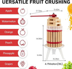CAELUM Fruit Wine Press, 4.75 Gallon Wood Fruit and Cider Press Squeezer With T-Handle, Juice Maker, Wine Making Press Squeezer for Outdoor, Kitchen（Red）