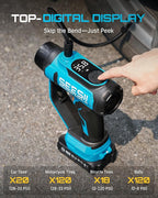 SEESII 3-in-1 Tire Inflator: Portable Air Compressor & Car Vacuum Cleaner & Led Work Light with 2×2000mAh Batteries, 21V Tire Air Pump 150PSI w/Digital Gauge+Auto-Shutoff for Ball/Motorcycle/Car/Home
