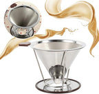 304 Stainless Steel Coffee Cone Filter, Double Layer Mesh Drip Dripper, Reusable Portable Coffee Filter Holder for Cups Mugs, Cup of Coffee with Rich Flavor and Aro