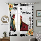 Farmhouse Rooster Living Room Curtains 96 Inch Length, Window Curtains Tab Top, Rustic Red Barn Windmill Sunflowers Light Filtering Window Treatments Drapes 52"x96" 2 Panel