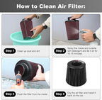 KYOSTAR Carbon Fiber 3" (76mm) High-Flow Air Filter, Reusable Cone Cold Air Intake, High Performance, Washable, Clamp-On Car High Flow Dry Air, Flange Diameter: 3 Inch, Filter Height: 6.7 Inch, Black