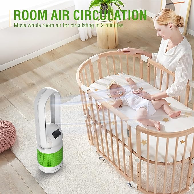 Bladeless Tower Fan and Air Purifier in One 32-Inch, HEPA-filter, 8-Speed, Oscillating, Remote Control, 8H Sleep Timer, White(MT1005)