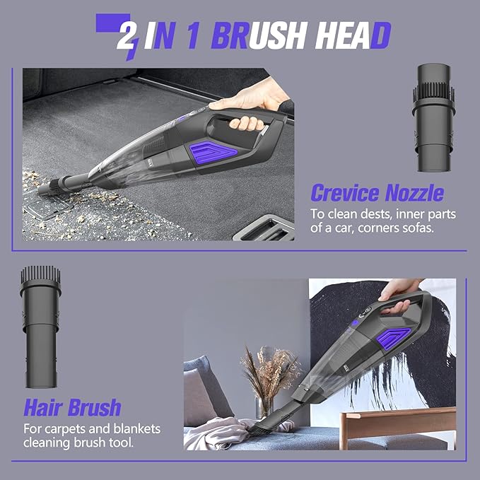 Handheld Vacuum Cordless Cleaner,Powerful Portable and Dust Buster Hand Vcauum Rechargeable with Large-Capacity Battery for CarPetOfficeHome (Purple)
