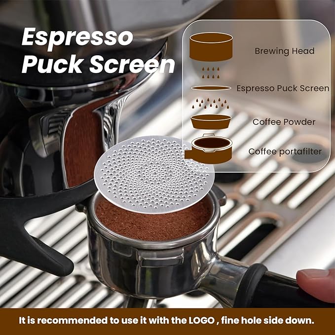 2Pack Stainless Steel Espresso Puck Screen with Stand, 49mm Reusable Coffee Filter, 0.8mm Thickness Metal Mesh for Portafilter Basket (49MM）