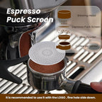 2Pack Stainless Steel Espresso Puck Screen with Stand, 49mm Reusable Coffee Filter, 0.8mm Thickness Metal Mesh for Portafilter Basket (49MM）