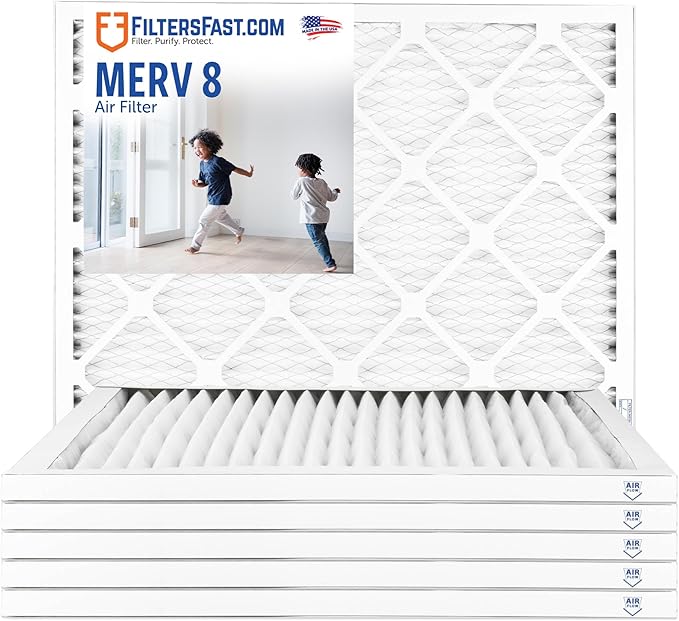 Filters Fast 18x30x1 Air Filter MERV 8, 1" AC Furnace Air Filters, Made in the USA, Actual Size: 17.75"x29.75”x0.75”, 6 Pack